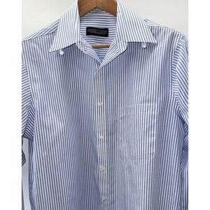 Donald J Trump Mens 15.5 32/33 Button Down Long‎ Sleeve Blue White Striped